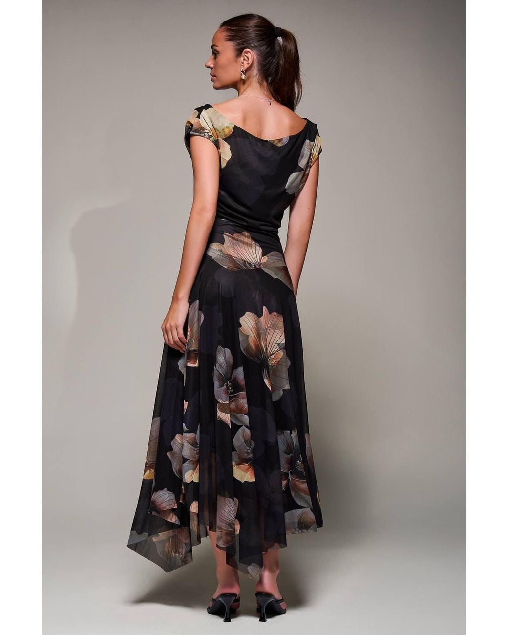 Jolie Moi Multicolor Mesh Asymmetrical Draped Maxi Dress
