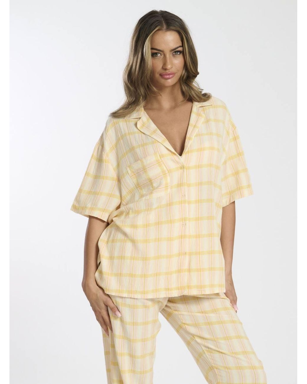 Loungeable Natural Woven Traditional Short Sleeved Trouser Set