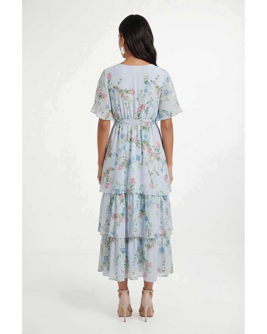 Wallis Blue Petite Floral Print Ruffle Maxi Dress