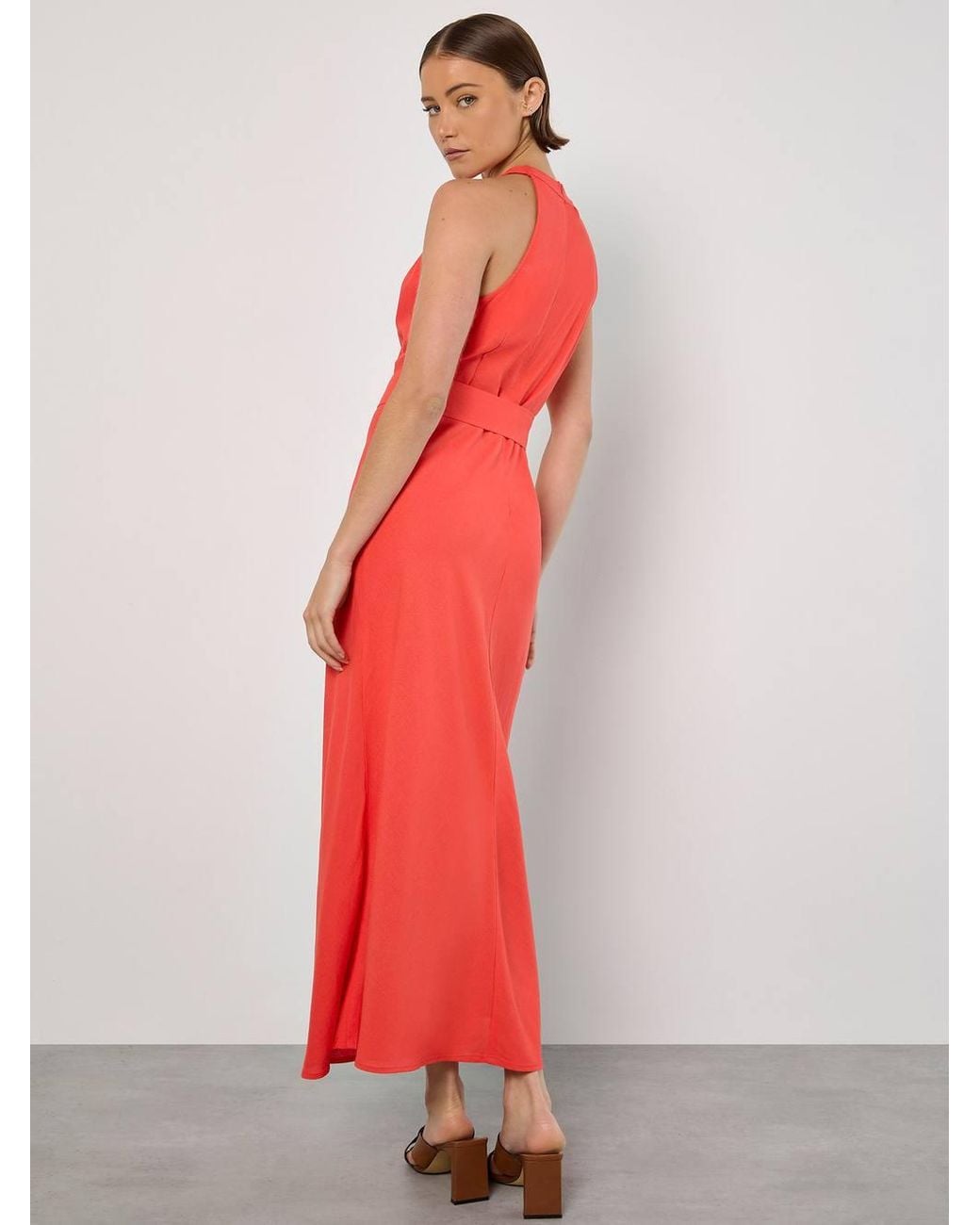 Apricot Red Linen Blend Wrap Midaxi Dress