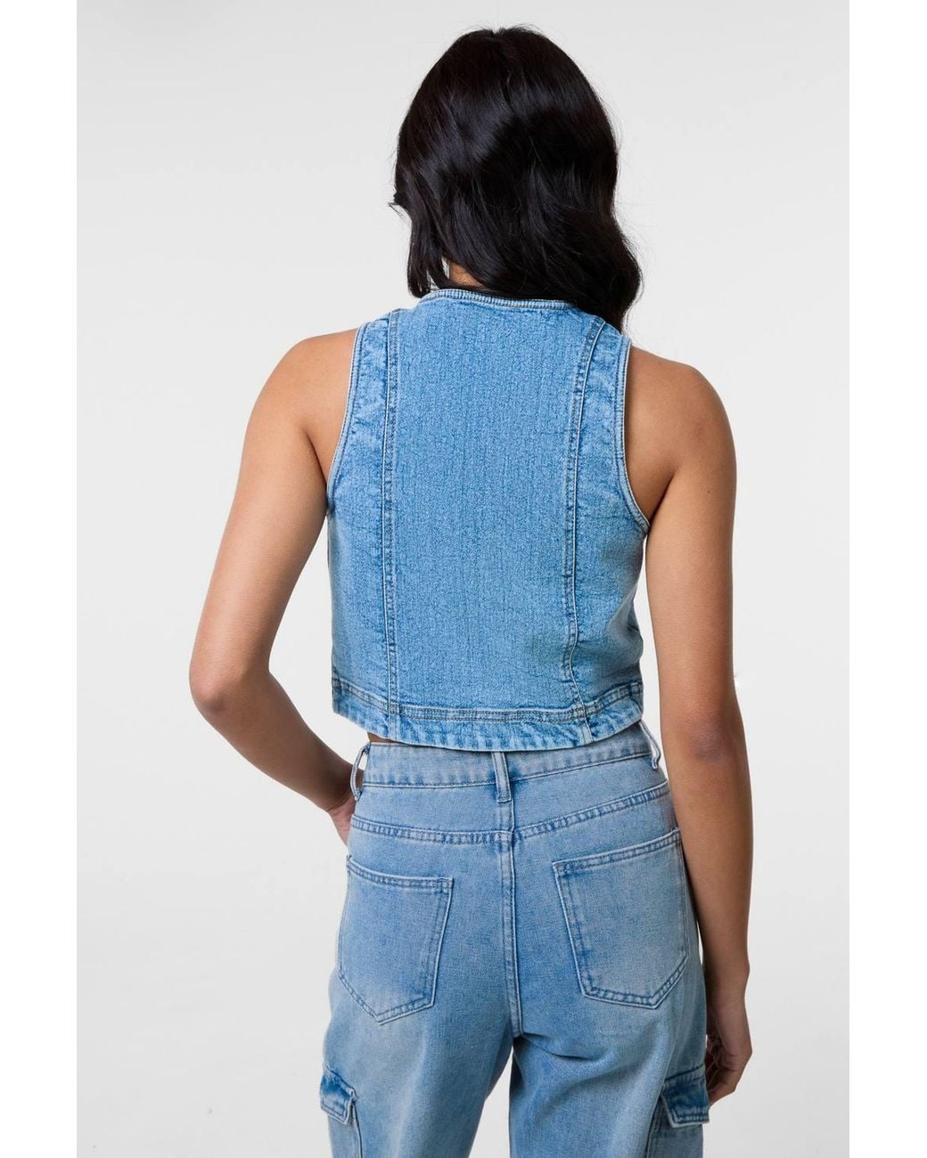 Pink Vanilla Blue Denim Fitted Waistcoat