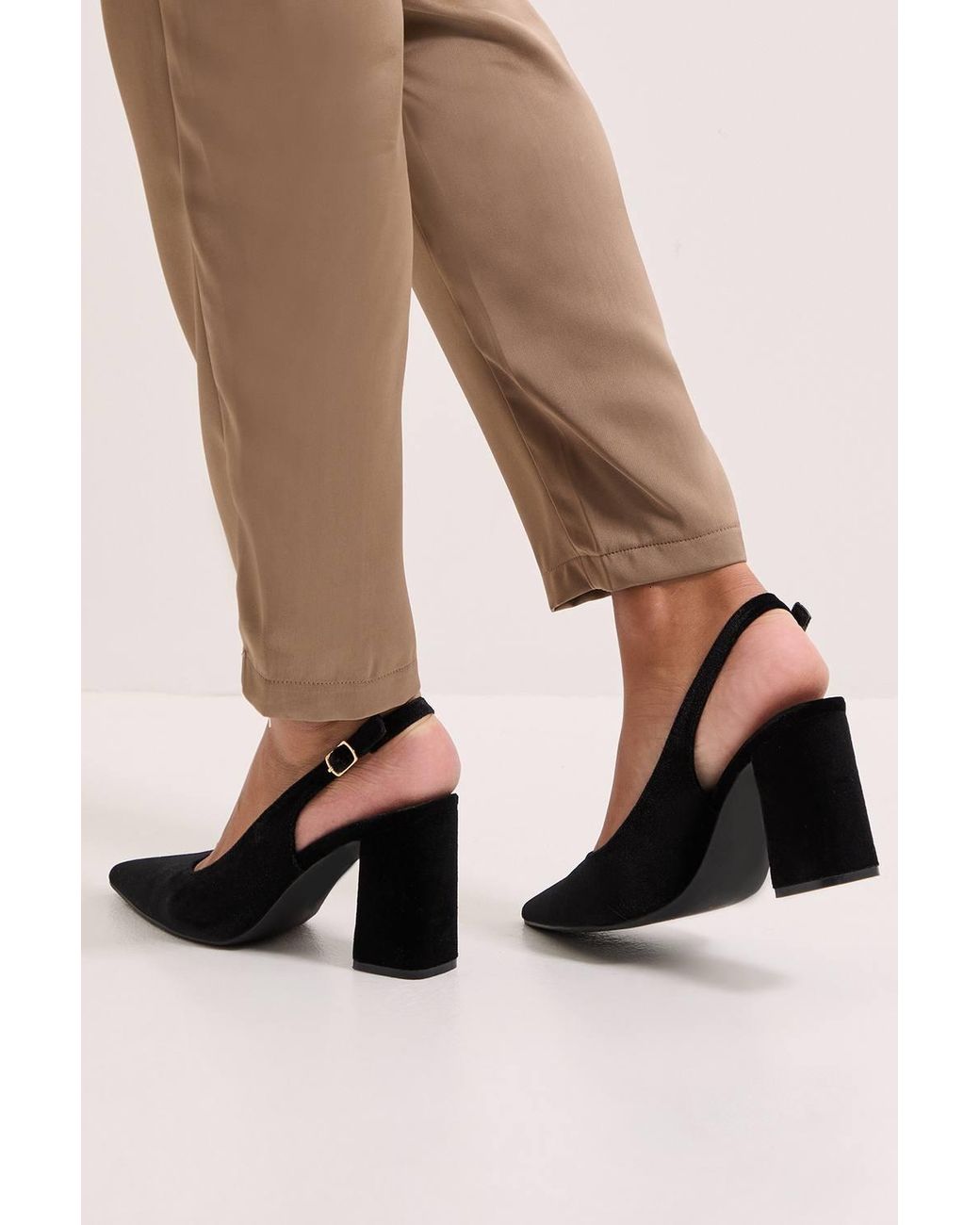 Dorothy Perkins Black Ellens Velvet Pointed High Block Heel Slingback Court Shoes