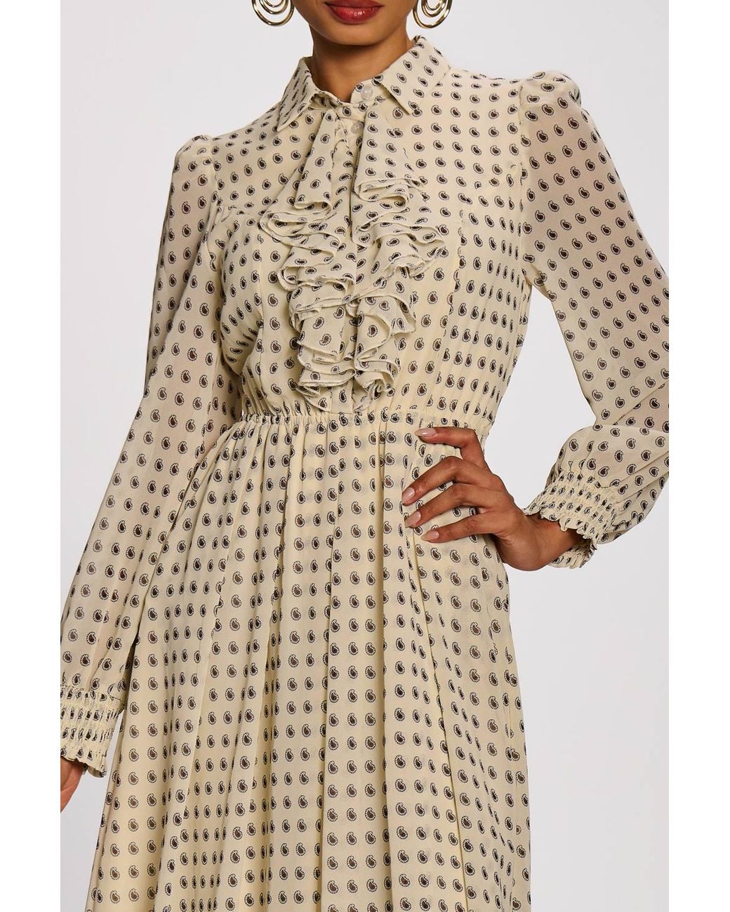 Jolie Moi Natural Chiffon Print Ruffled Shirt Dress