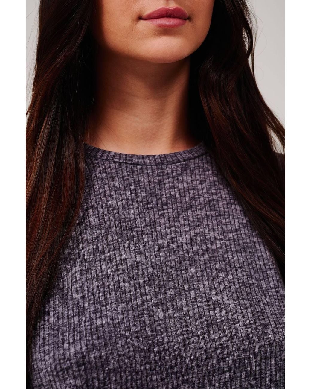 Loungeable Blue Marl Brushed Rib Long Sleeve Top & Trouser Set