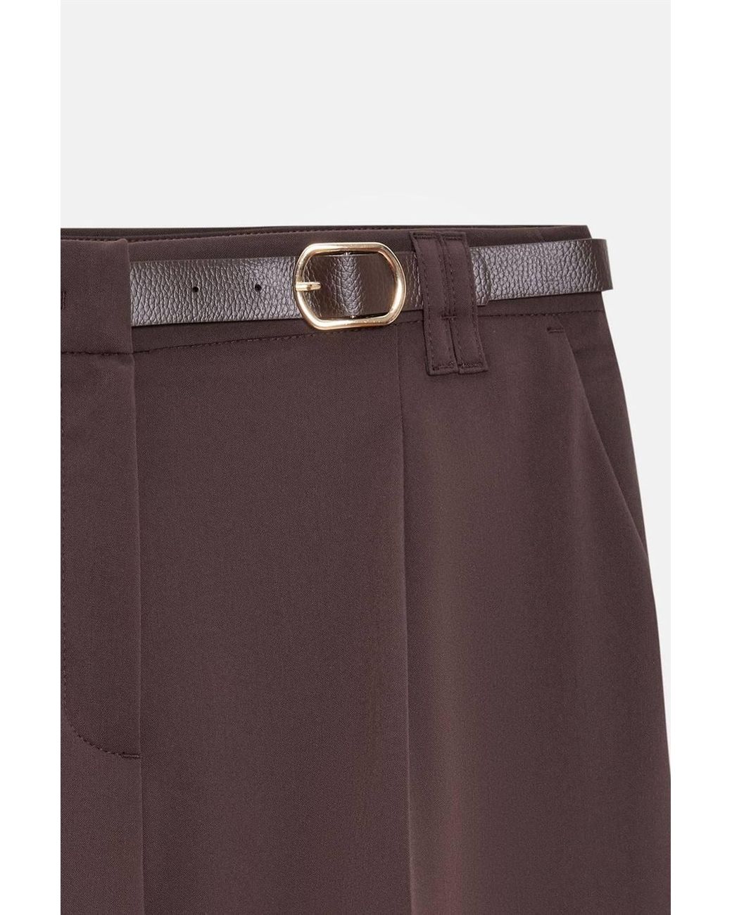 Dilvin Brown Wide-Leg Belted Crepe Trousers