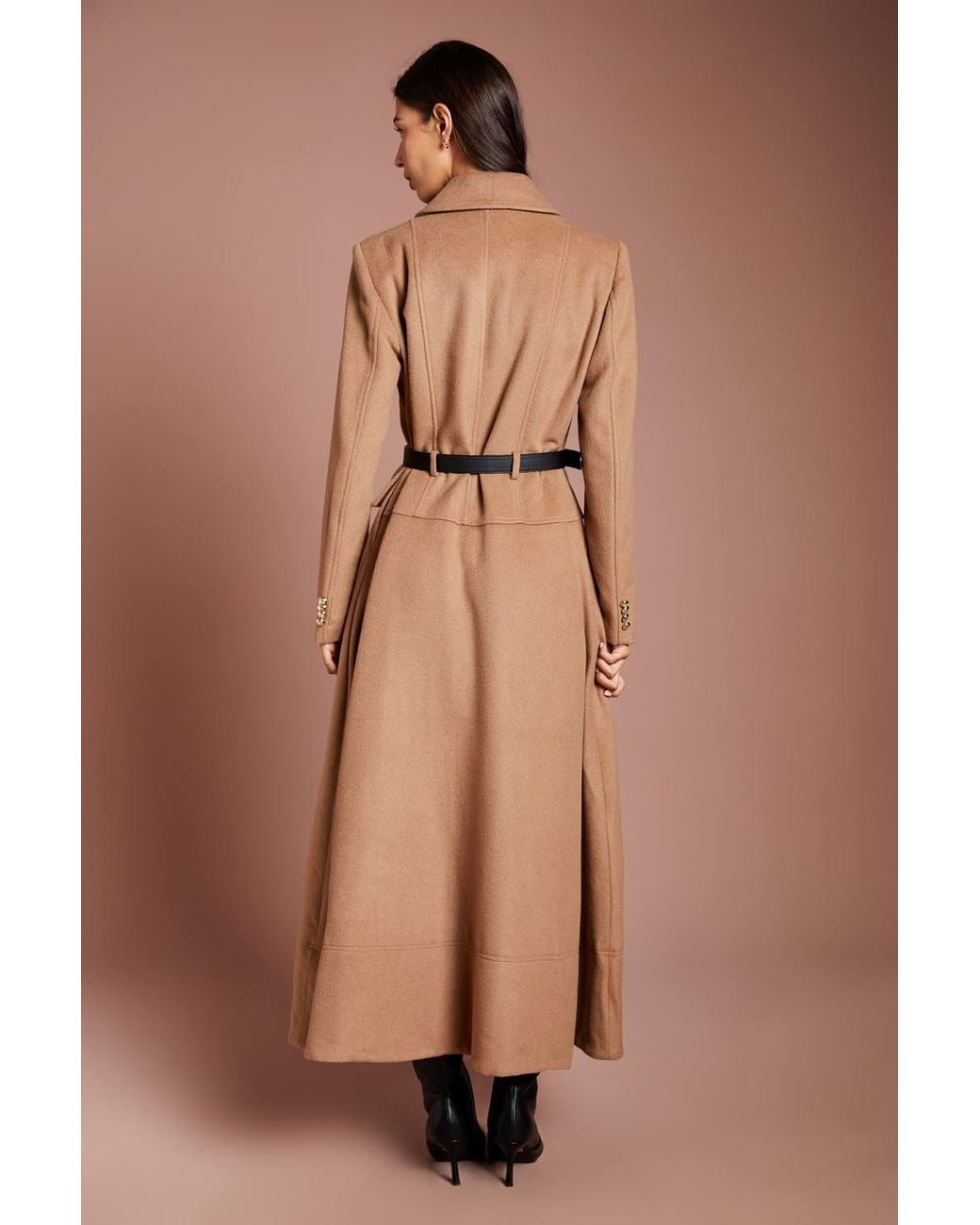 Coast Brown Lisa Tan Occasion Skirt Detail Belted Longline Coat