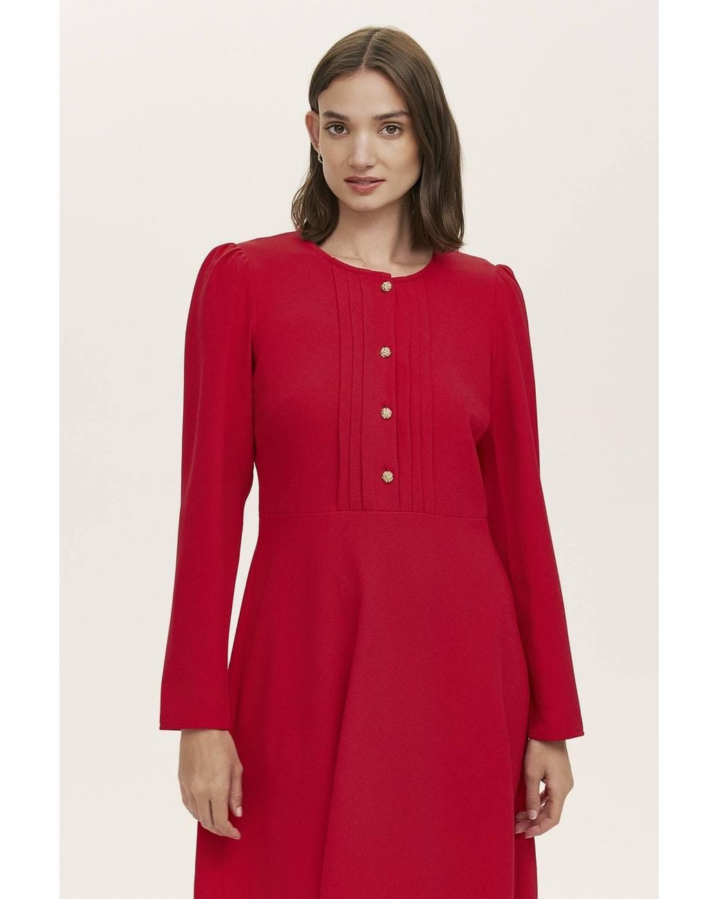 Finery London Red Shauna Crepe Long Sleeve Short Dress