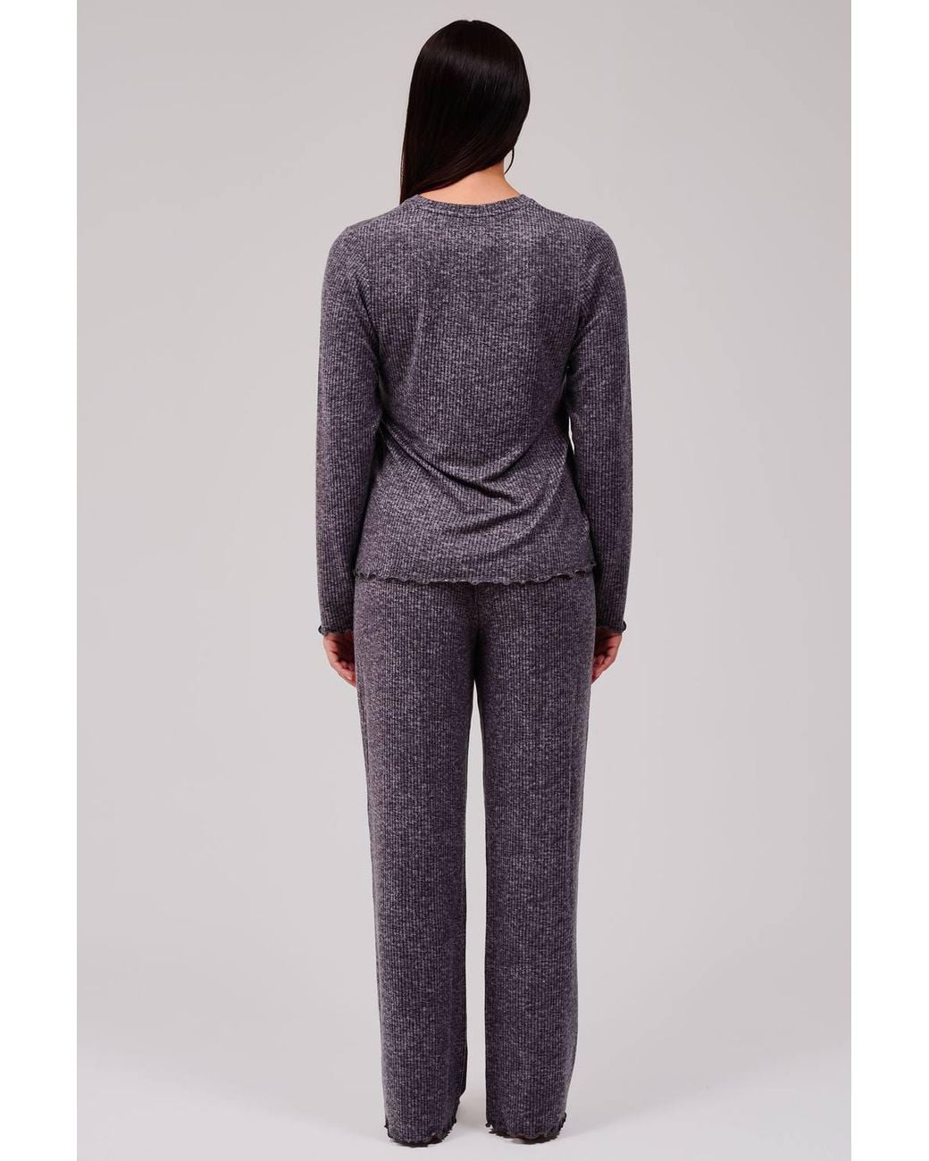 Loungeable Blue Marl Brushed Rib Long Sleeve Top & Trouser Set