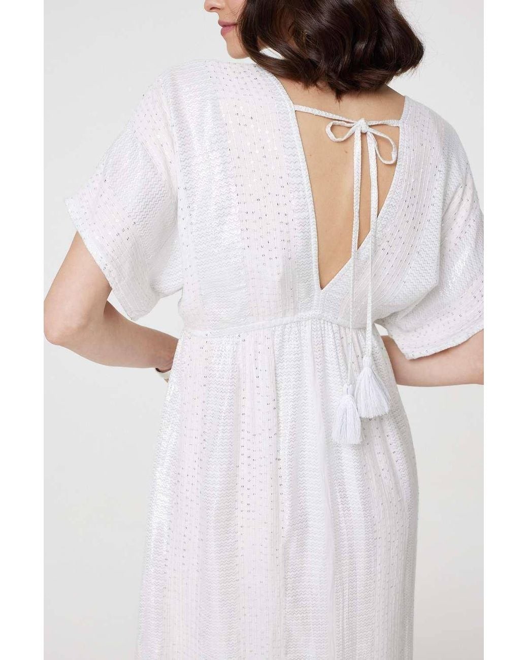 Izabel London White Dotty Empire Waist Kimono Maxi Dress
