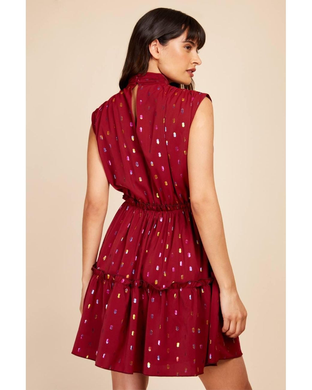 Little Mistress Berry Foil Tiered Mini Dress