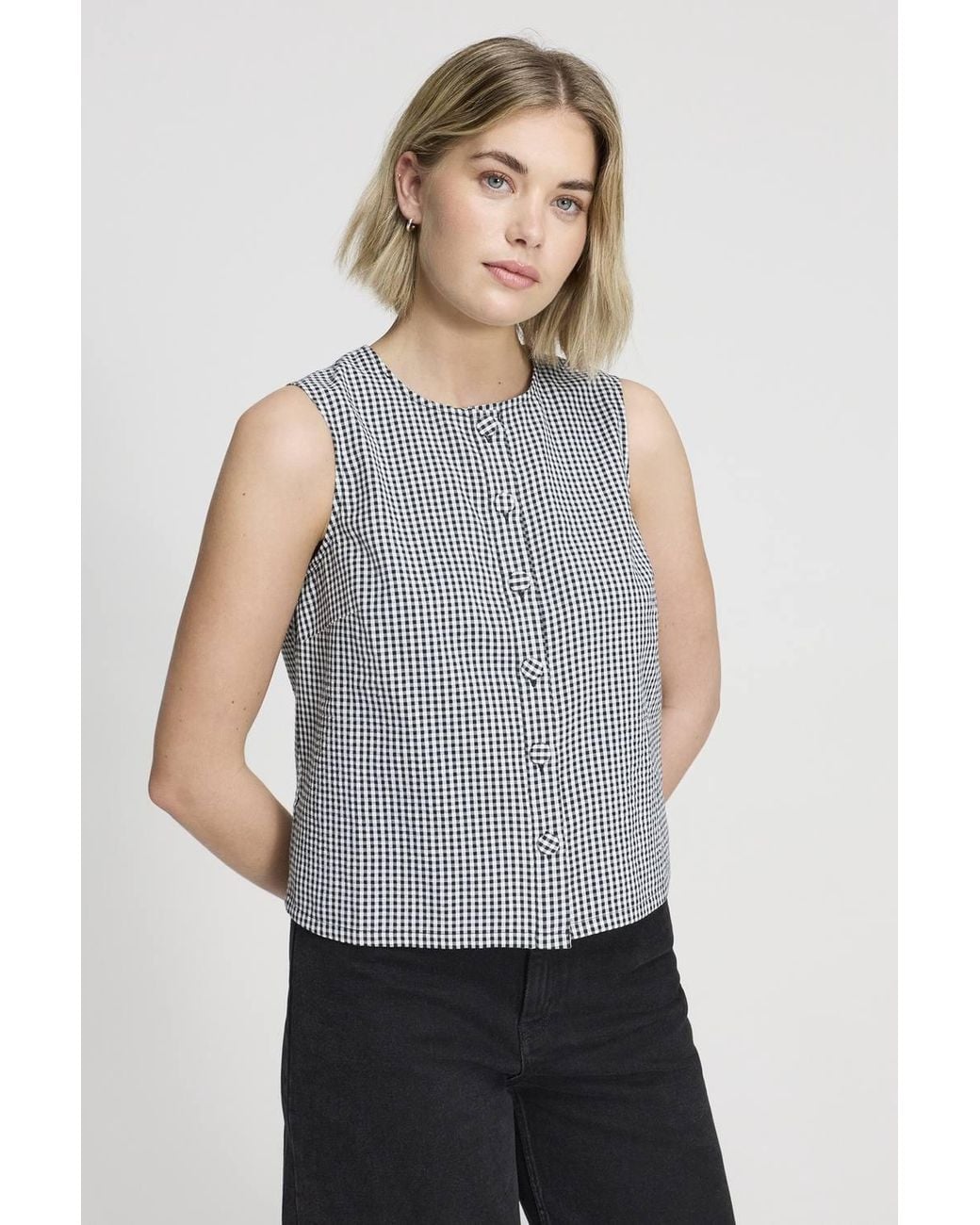 Finery London Gray Maggie Cotton Gingham Sleeveless Top