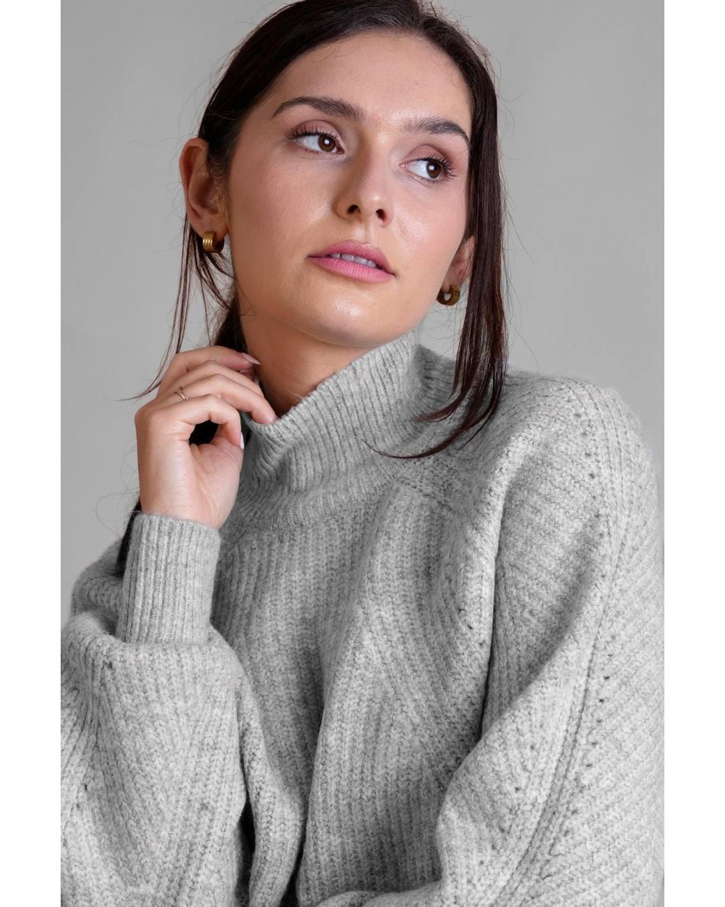 Enorsia Gray Funnel Neck Jumper