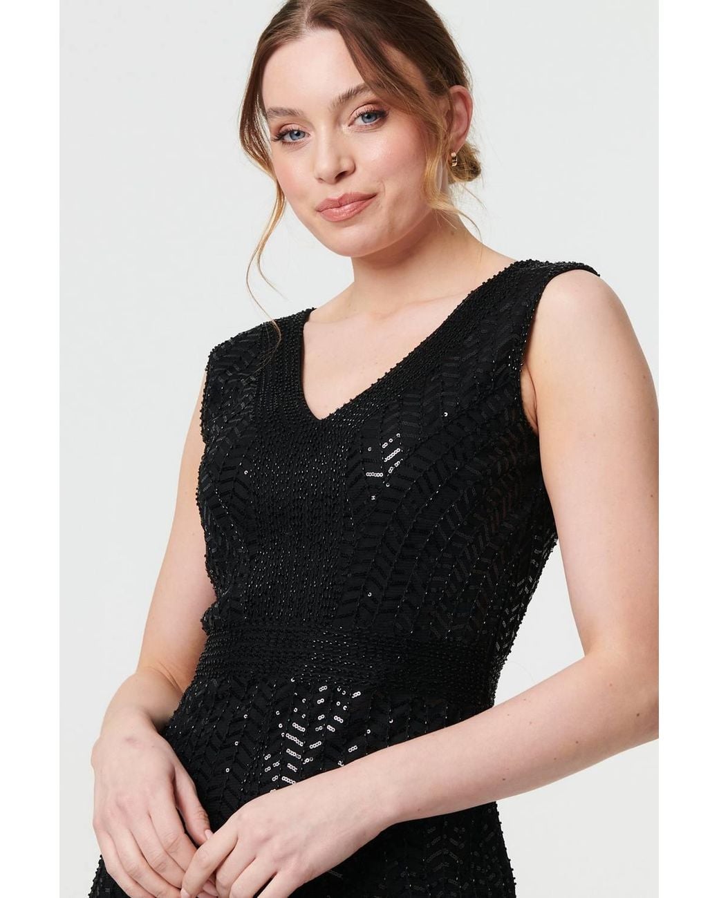Izabel London Black Sequin Embellished Sleeveless Mini Dress