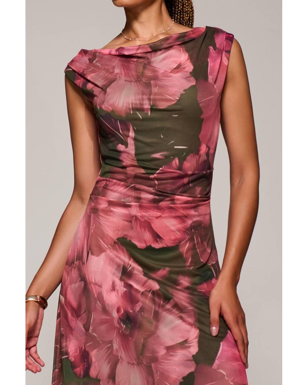 Jolie Moi Red Multiway Neckline Mesh Maxi Dress