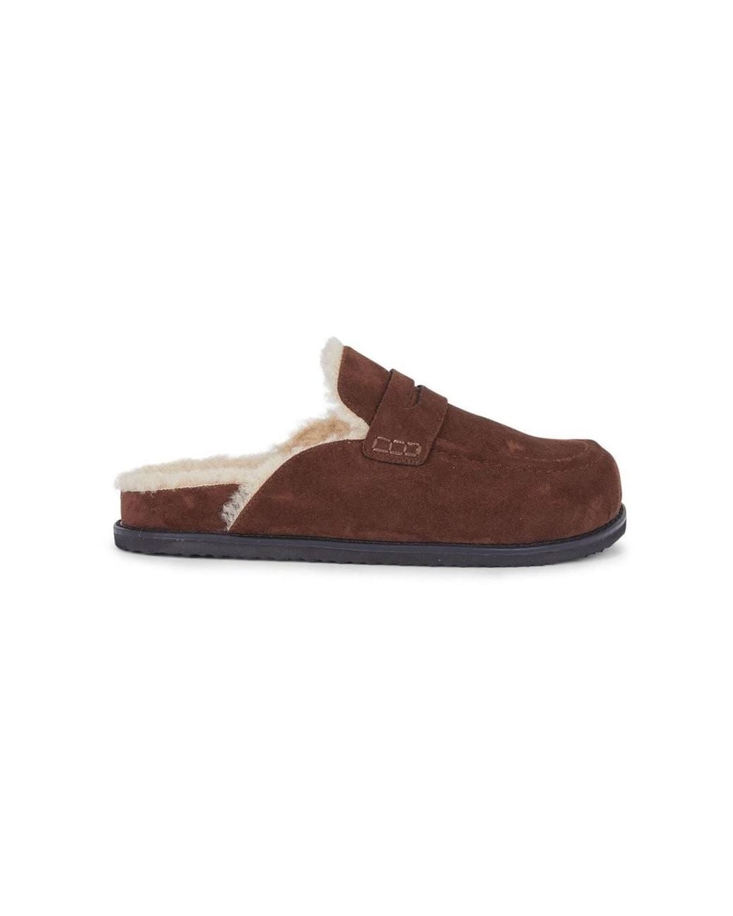 Miss Diva Brown Alviera Fur Detail Backless Mule Loafer Slippers