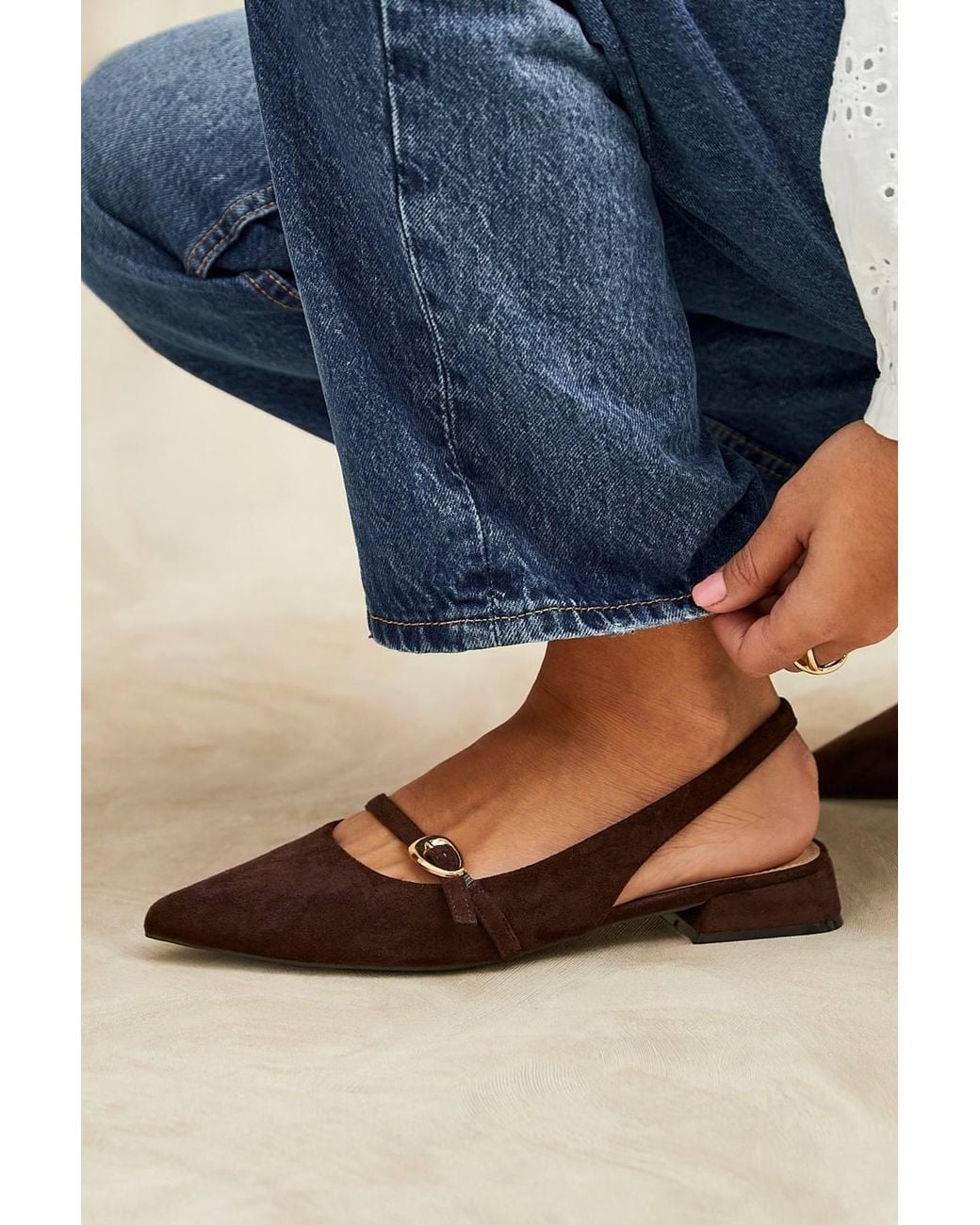 Linzi White Align Faux Suede Ballet Flats