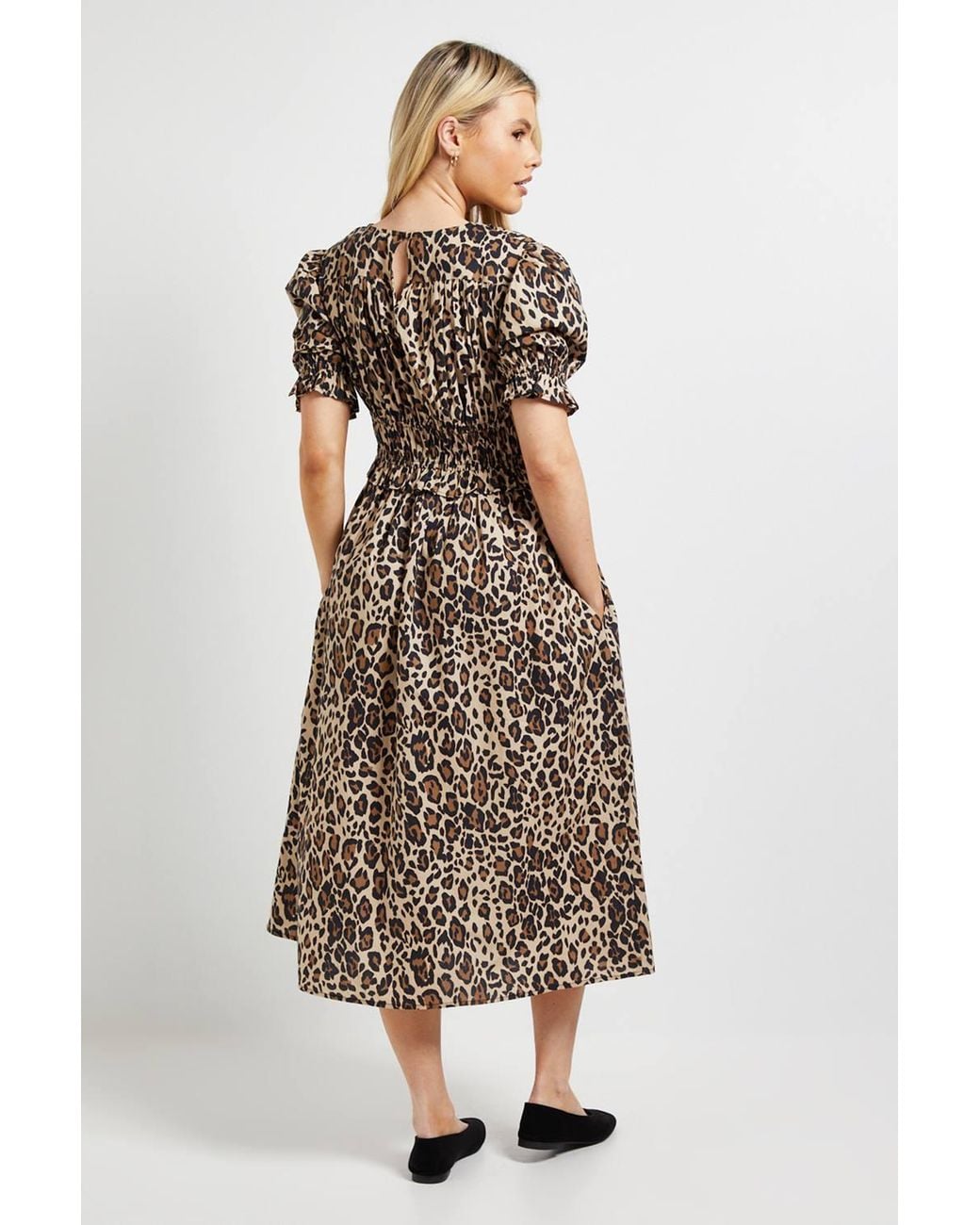 Dorothy Perkins Multicolor Tie Front Frill Sleeve Printed Poplin Midi Dress