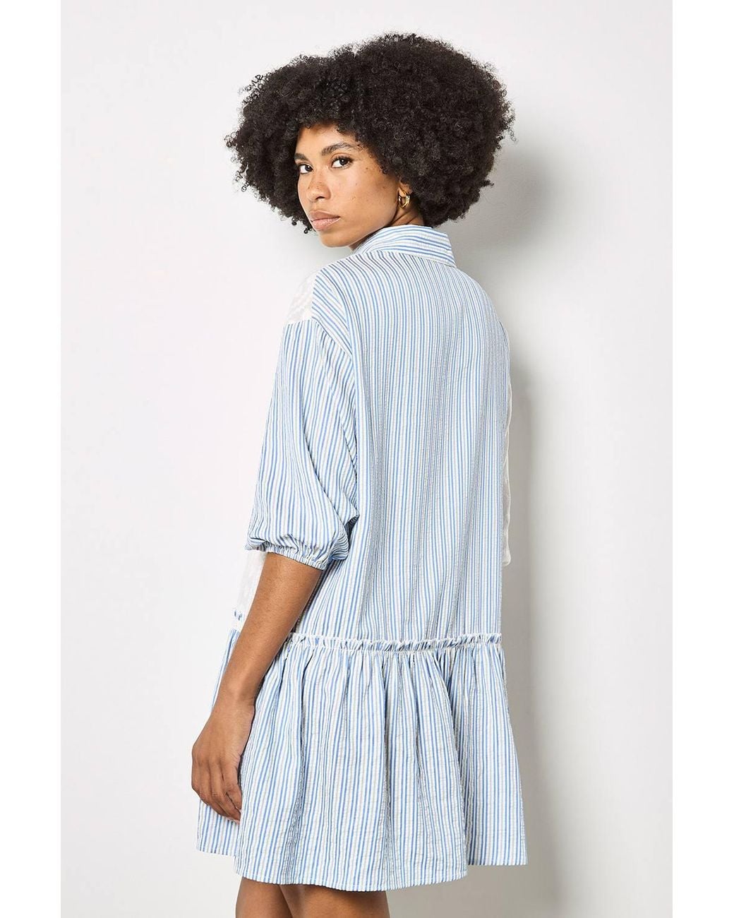 Apricot White Mix Stripe Shirt Mini Dress