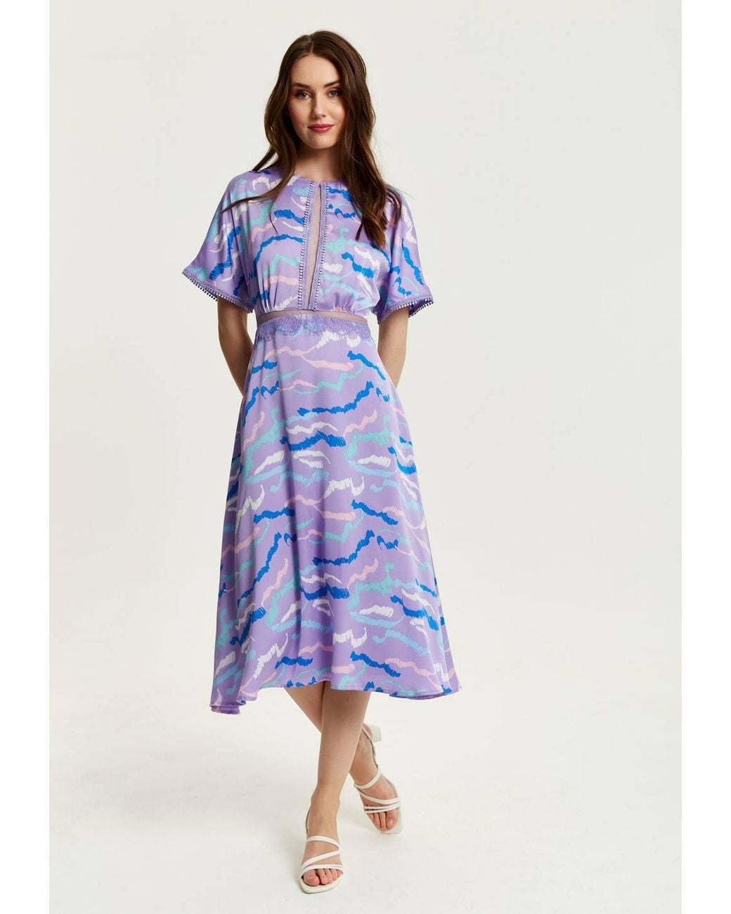 Liquorish Blue Midi Abstract Zebra Print Dress W/ Mesh Detail
