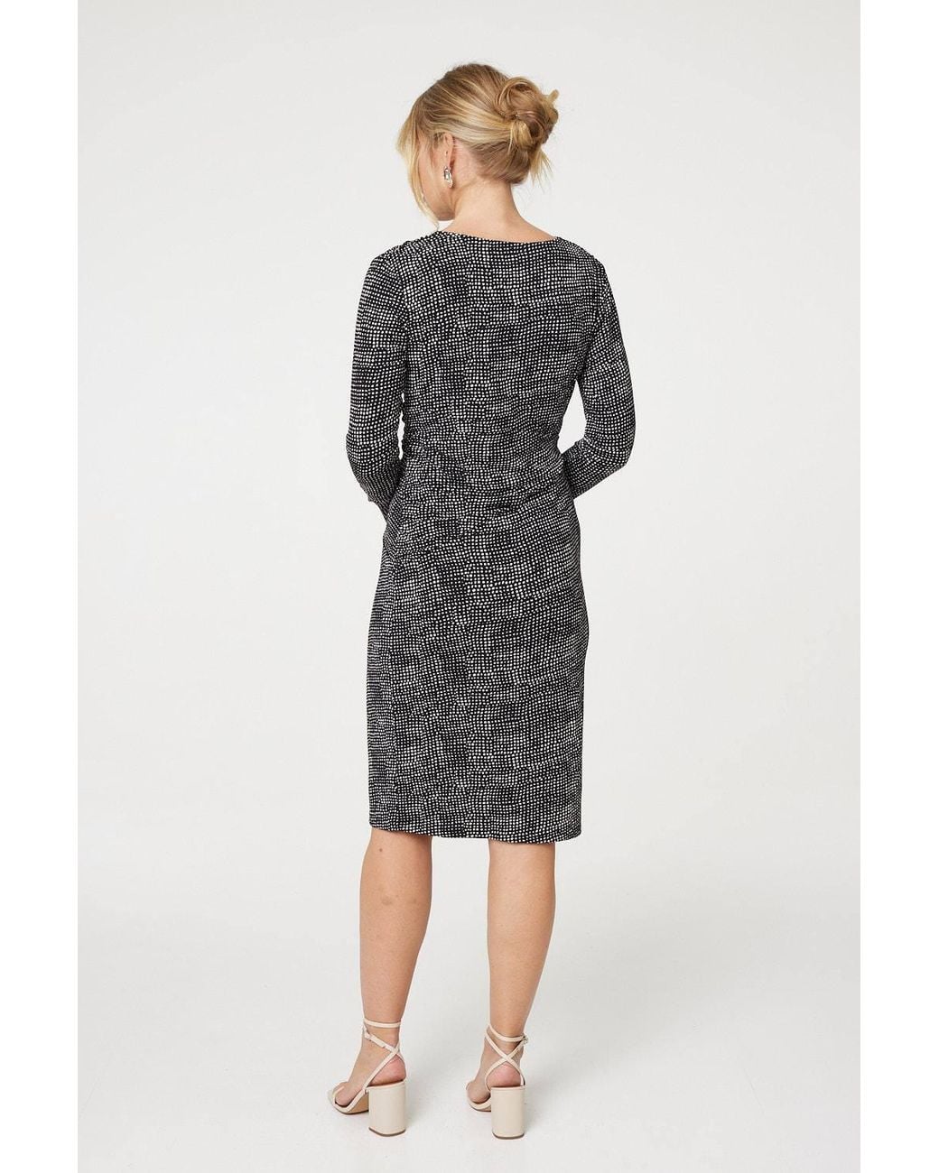 Izabel London White Printed Twist Front Knee Length Dress