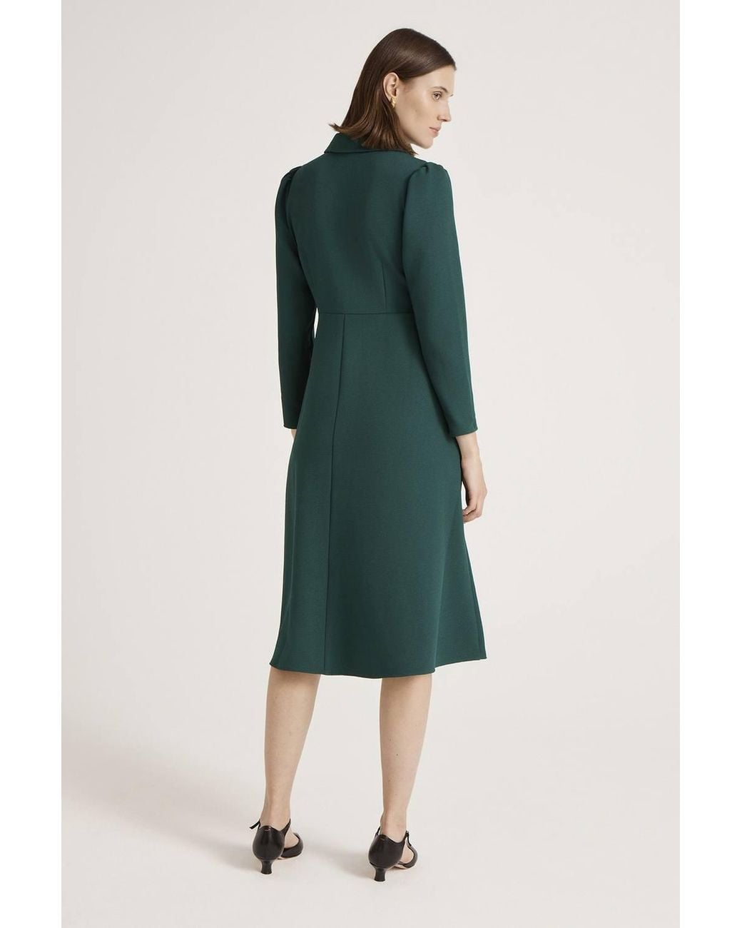 Finery London Green Petite Lucia Crepe Collared Midi Dress