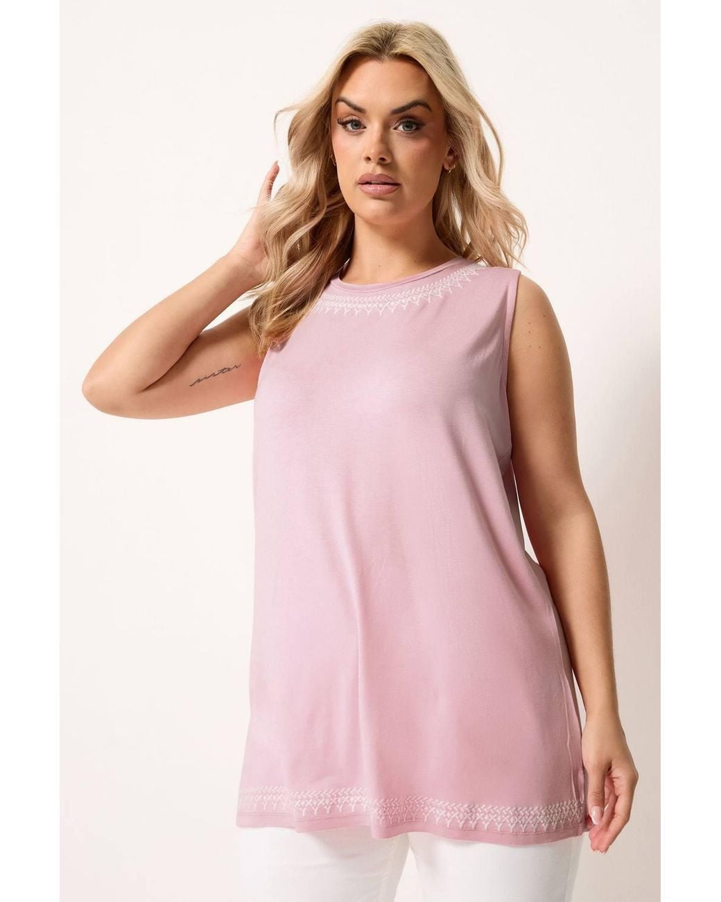 Yours Pink Embroidered Vest Top