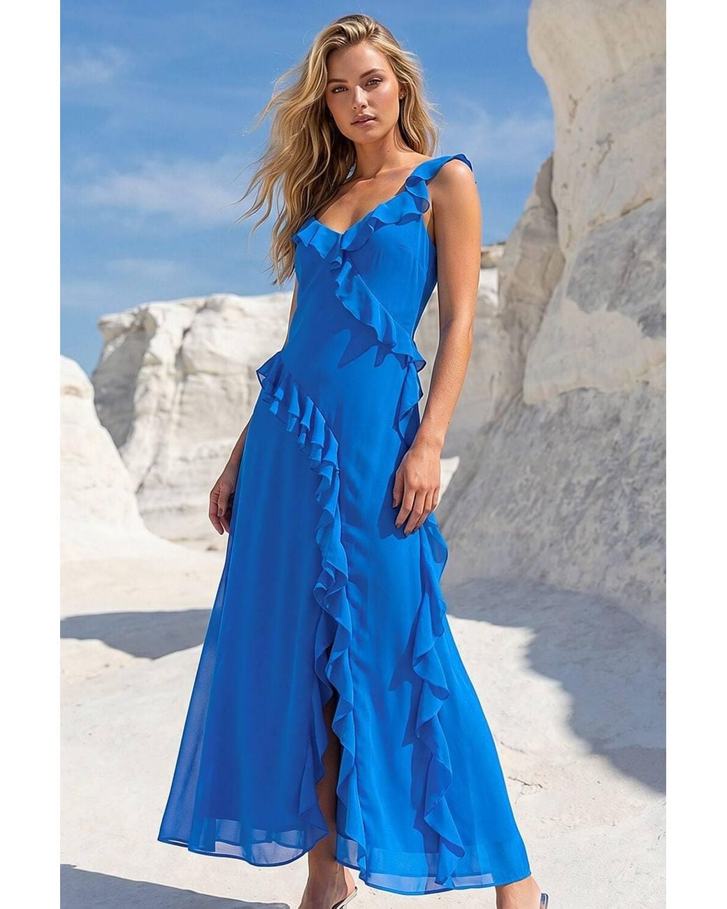 D.u.s.k Blue Frill Maxi Dress