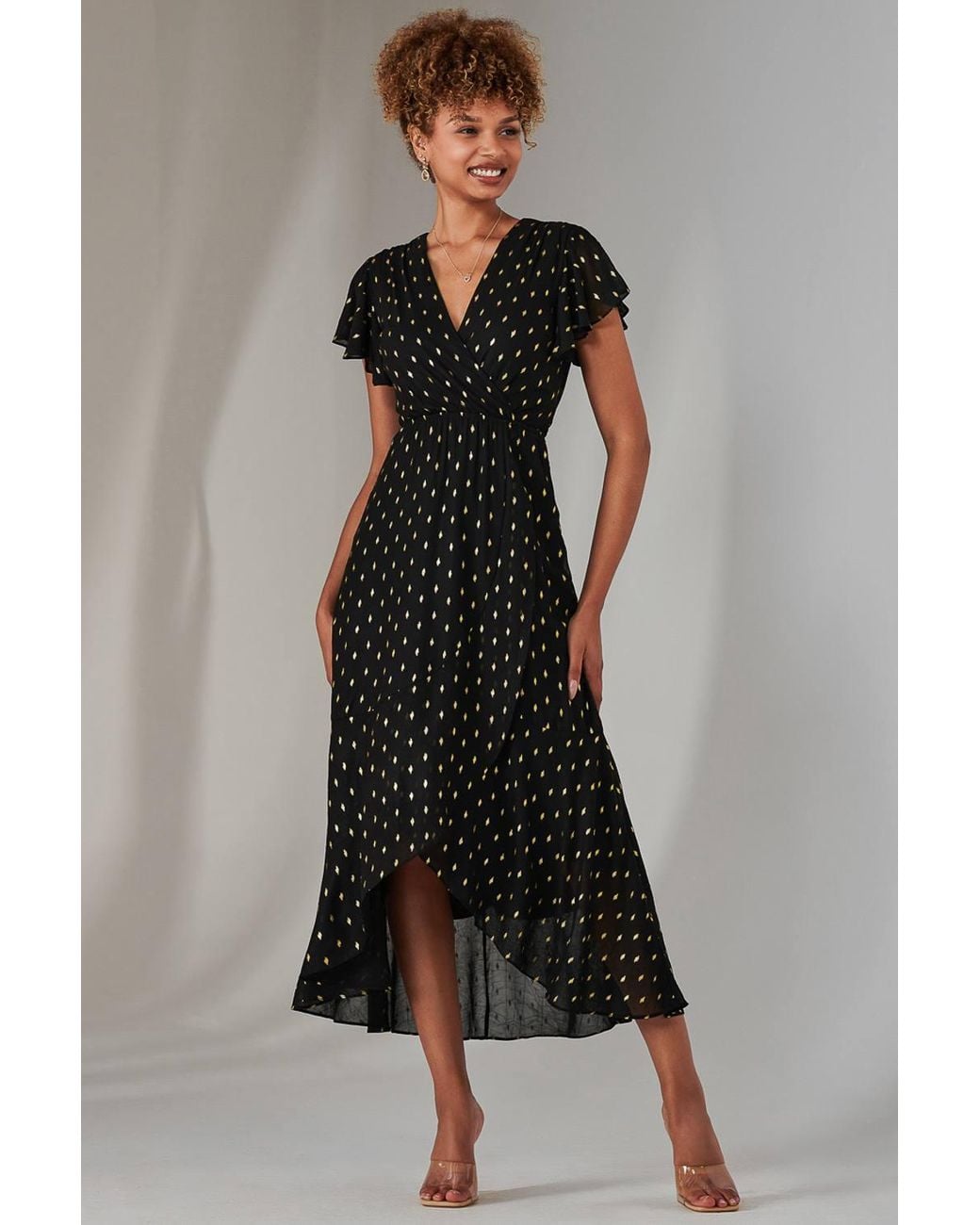 Jolie Moi Black Metallic Spot Textured Chiffon Maxi Dres Dress