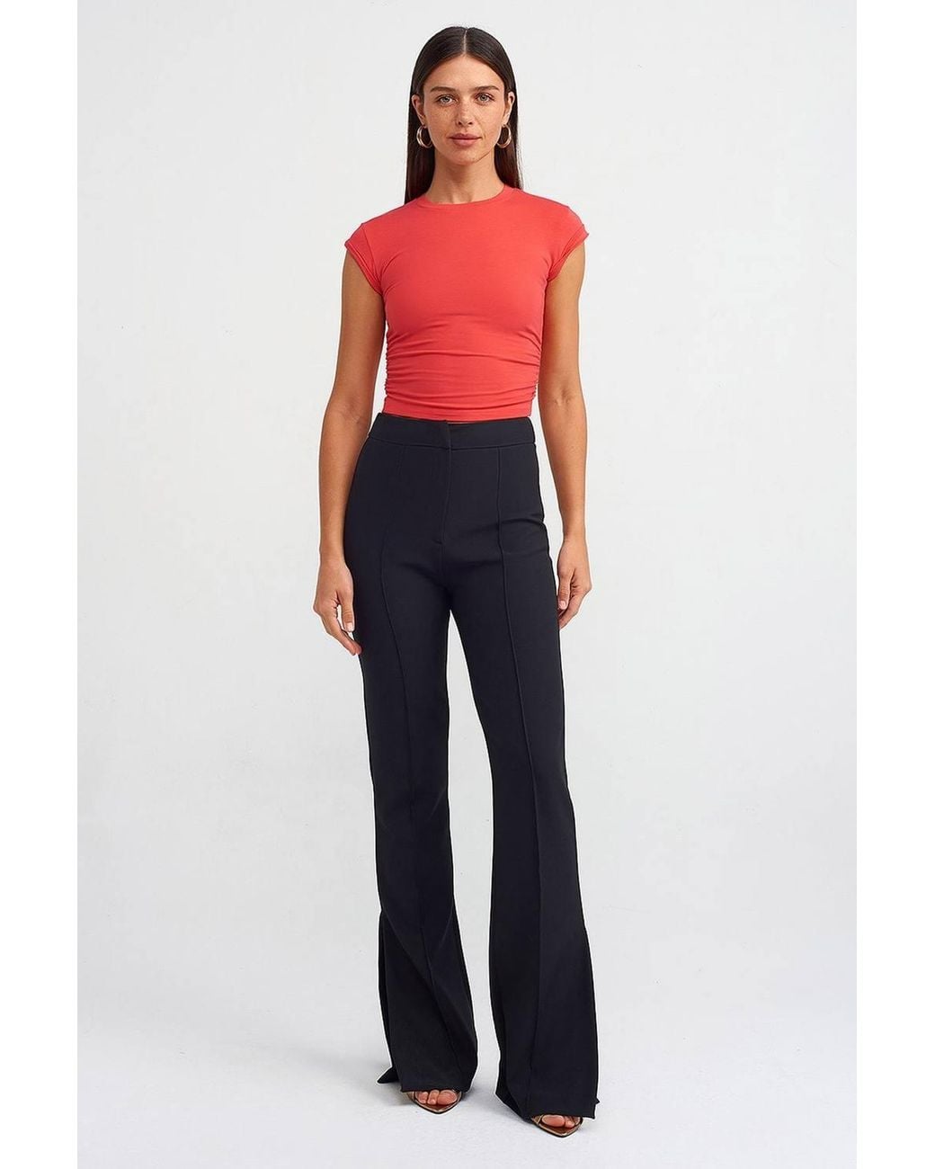 Dilvin Red Sleeveless Crop T-Shirt