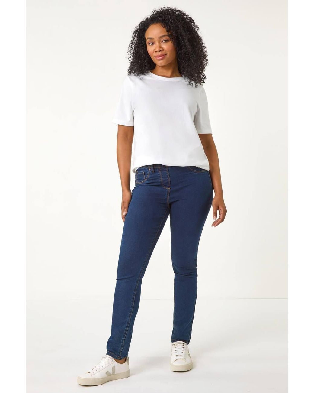Roman Blue Petite Stretch Denim Elastic Waist Jegging
