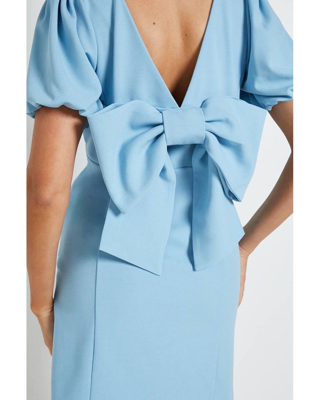 Dorothy Perkins Blue Petite Dp Luxe Puff Sleeve Bow Back Mini Dress