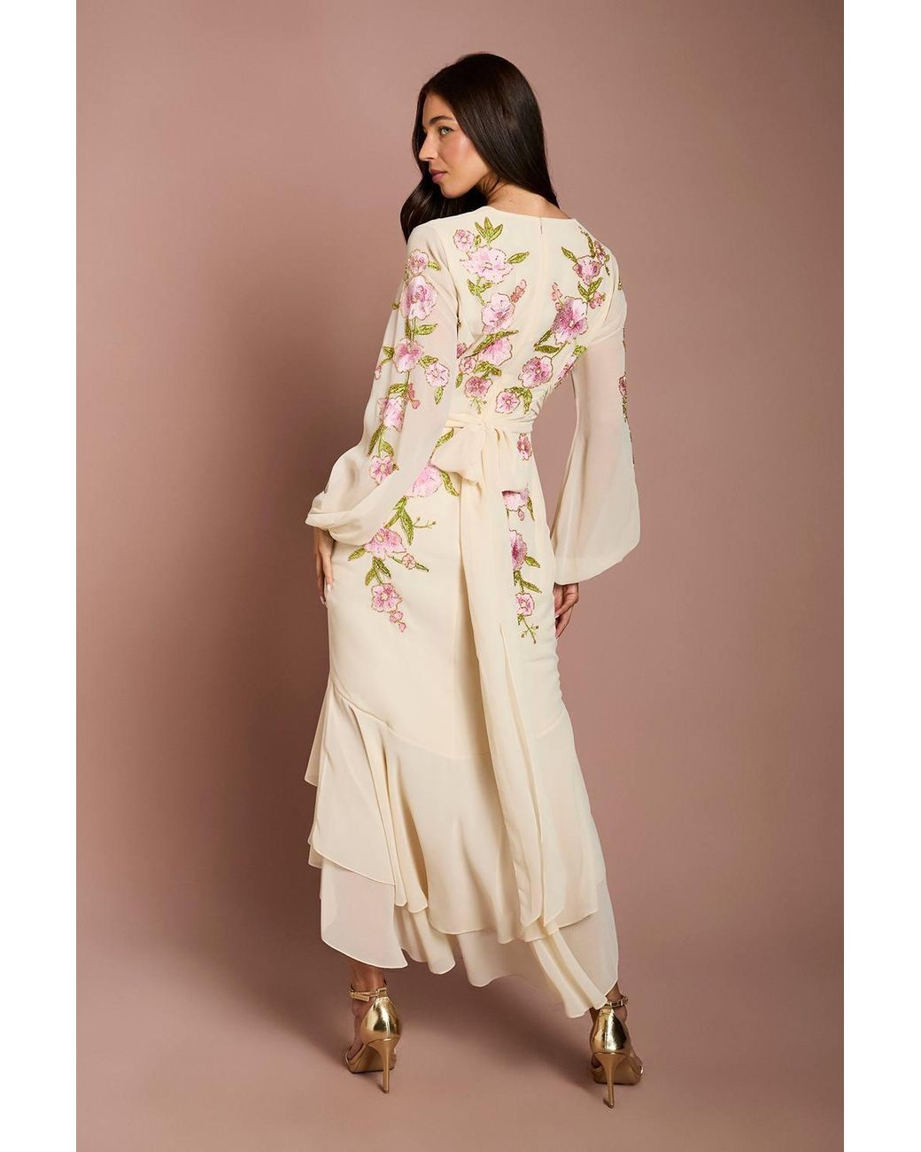 Coast Brown Sequin Embellished & Embroidered High Low Maxi Dress