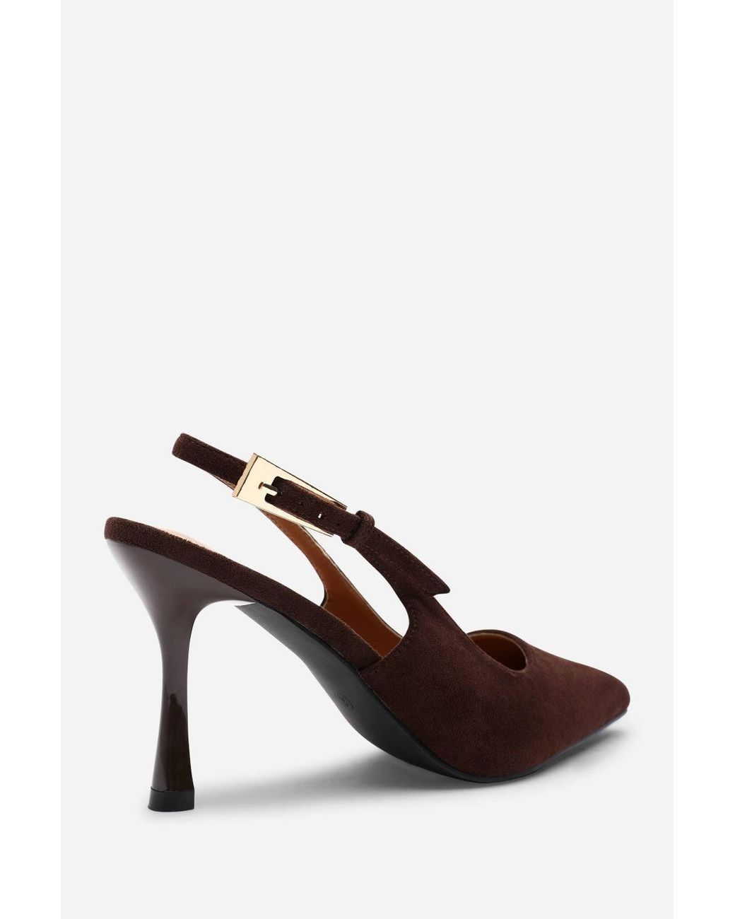 Where's That From Brown 'Tiana' Suede Pointed Toe Sling Back Mid Heel W/ Buckle Strap