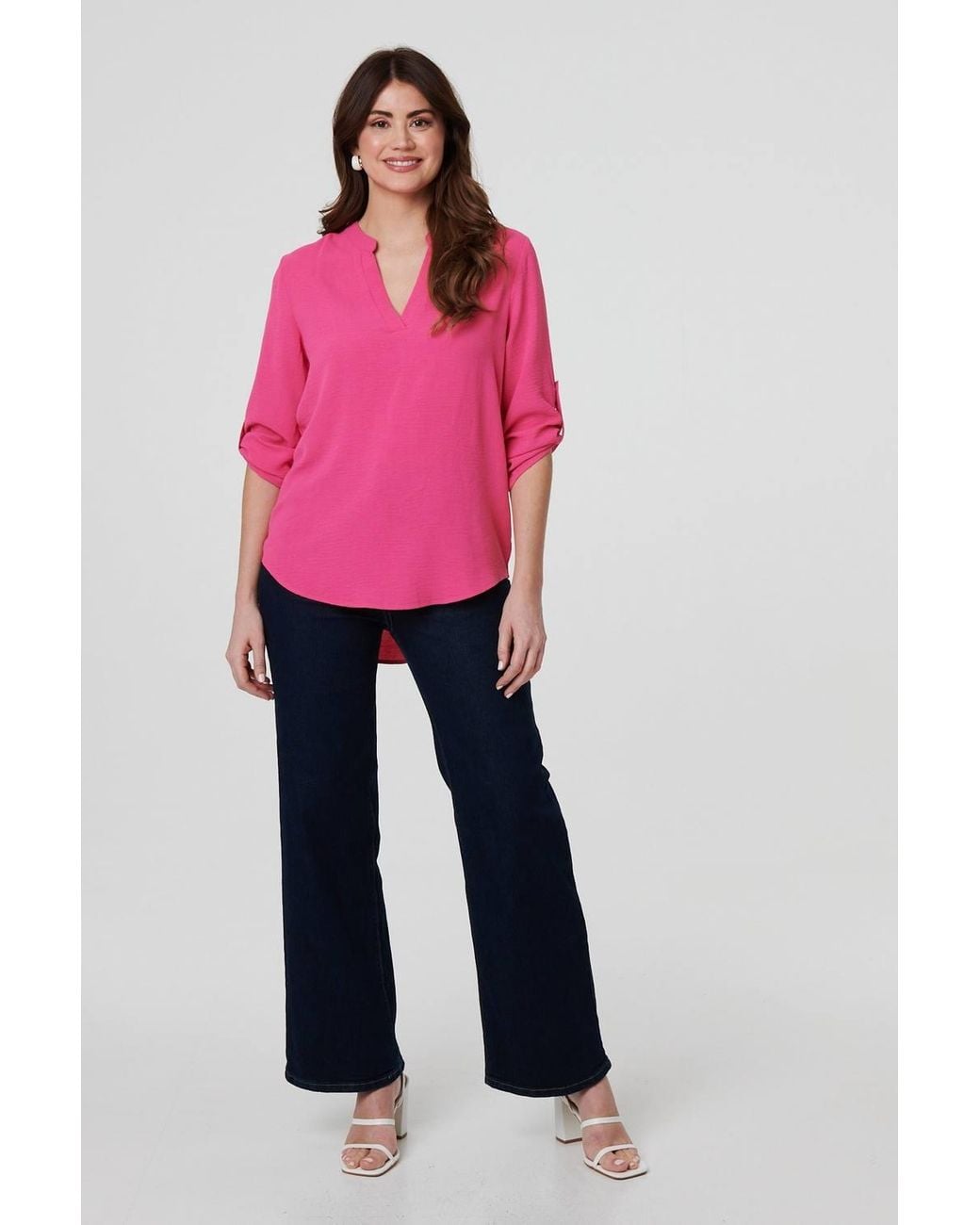 Izabel London Pink 3/4 Turn Up Sleeve Relaxed Blouse