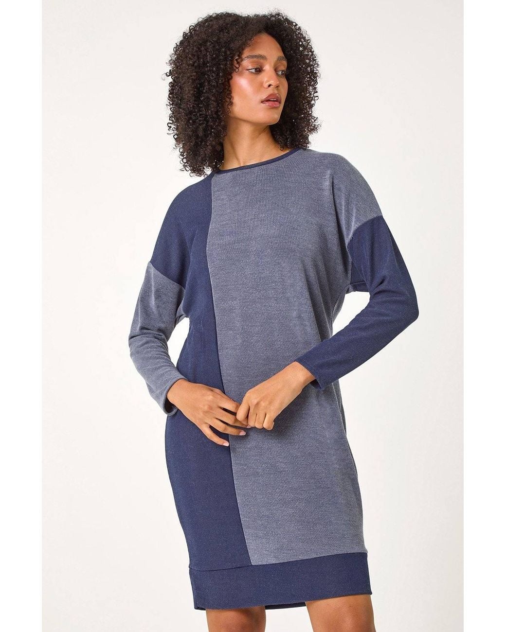 Roman Blue Colour Block Stretch Jumper Dress