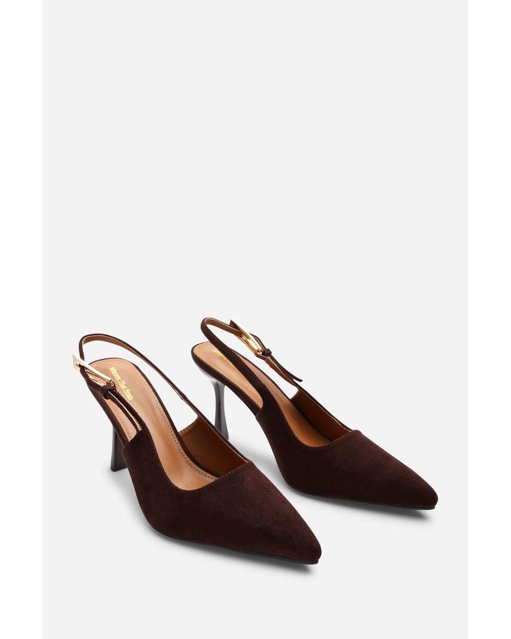 Where's That From Brown 'Tiana' Suede Pointed Toe Sling Back Mid Heel W/ Buckle Strap