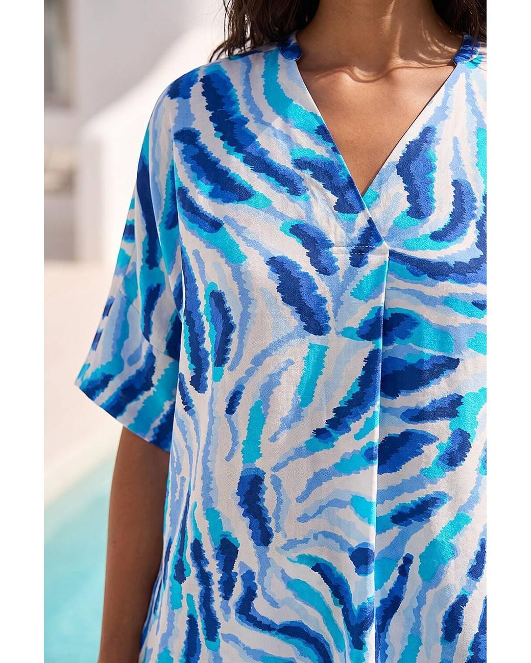 Roman Blue Animal Print Pleated Tunic Top