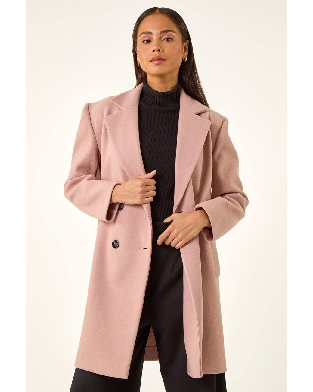 Roman Pink Petite Double Breasted Revere Collar Coat
