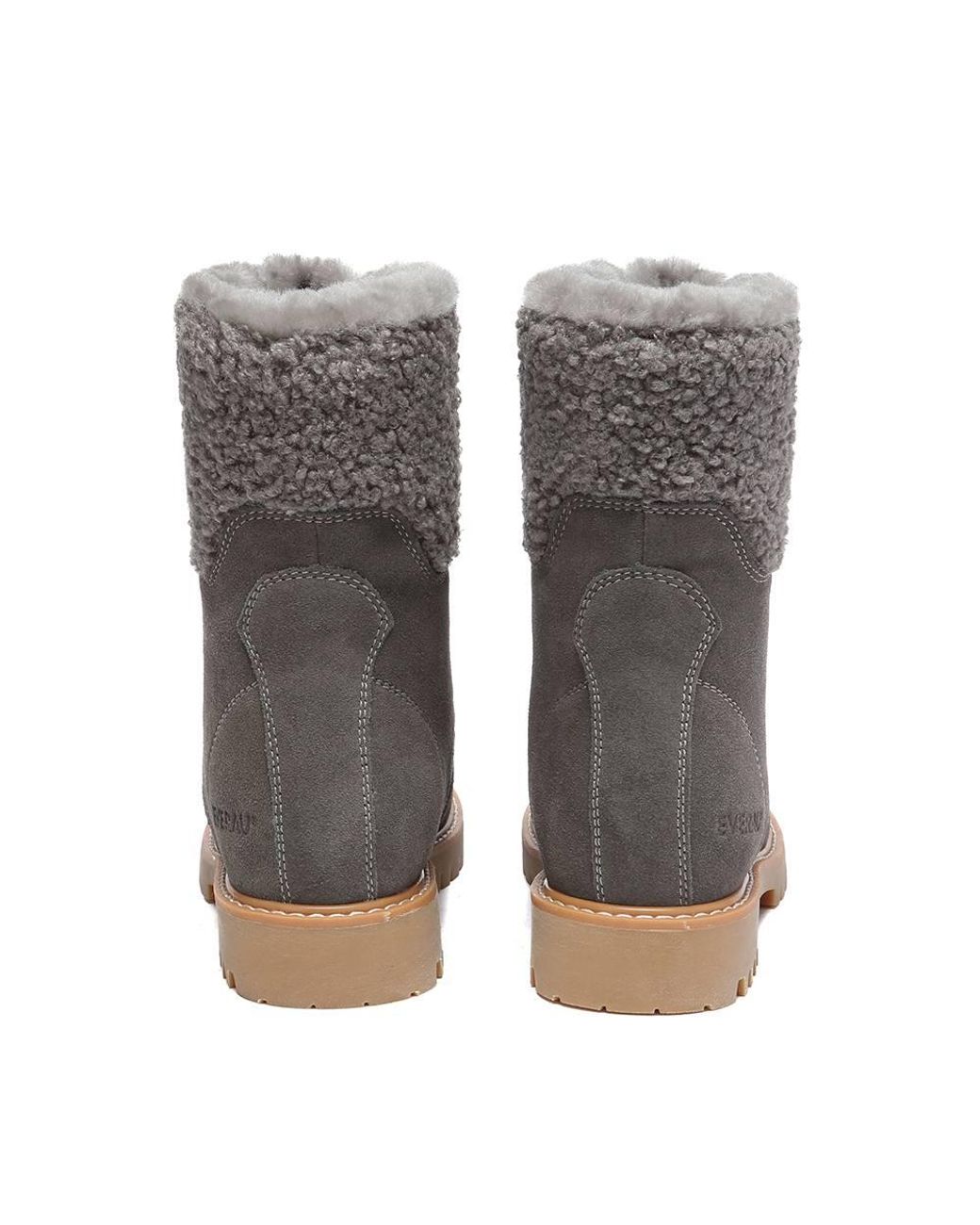 EverAu Australia Gray Sheepskin Knitted Wool Sittella Fashion Chunky Boots W/ Rubber Sole