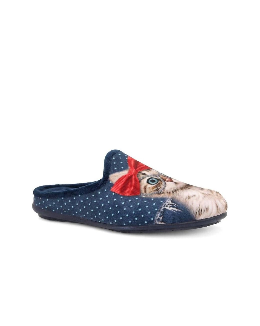Pavers Blue Cat Print Luxury Mule Slippers