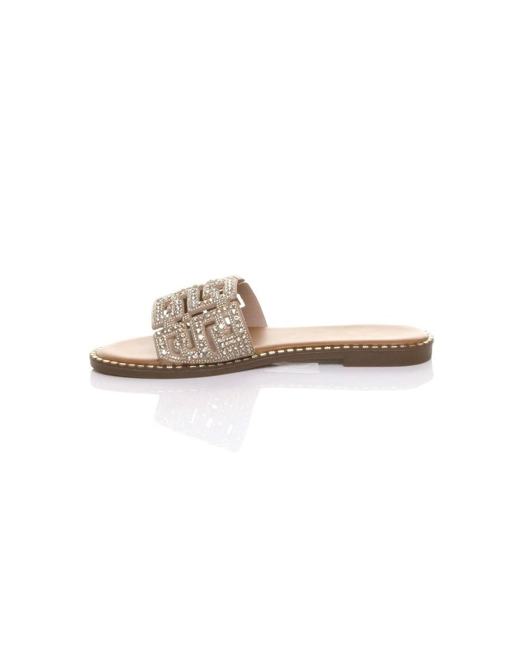 AJVANI Metallic Flat Diamante Mule Sandals Flip Flops Sliders