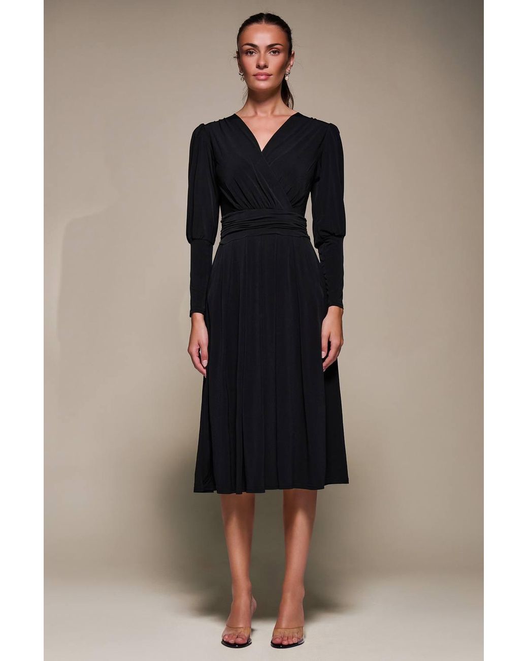Jolie Moi Blue Puff Long Sleeve Jersey Midi Dress