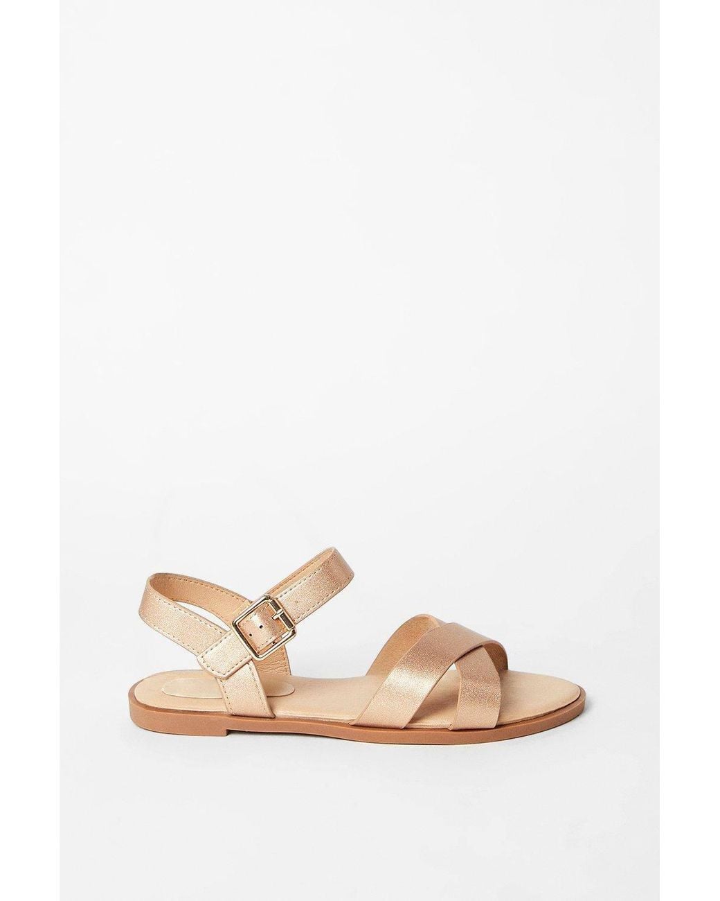 Dorothy Perkins White Wide Fit Florence Faux Leather Cross Strap Flat Sandals