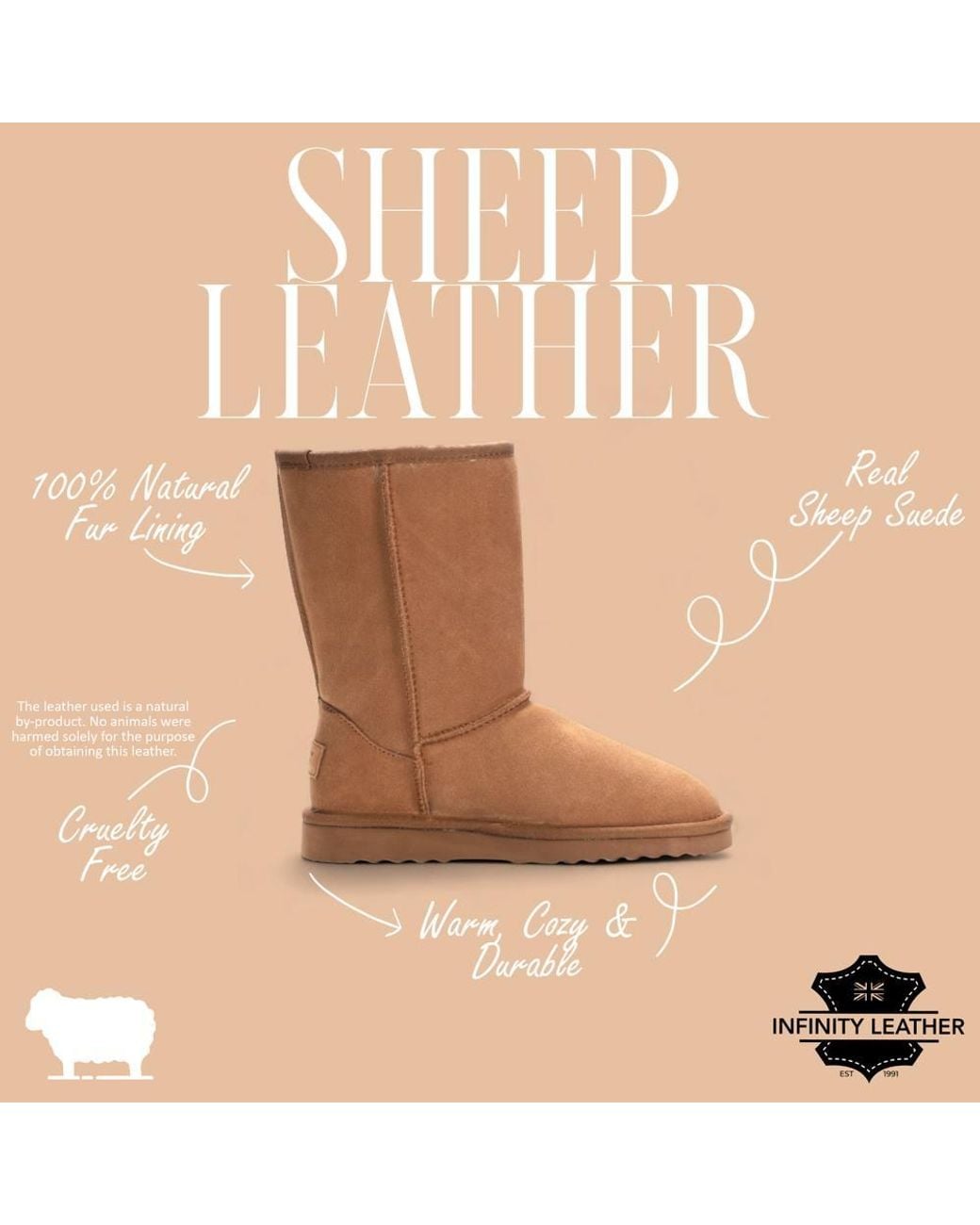 Infinity Leather Brown Genuine Sheepskin Suede Slip-On Ankle Winter Boots