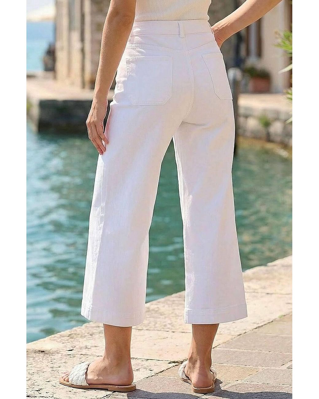 Roman Green Wide Leg Stretch Denim Cropped Culottes