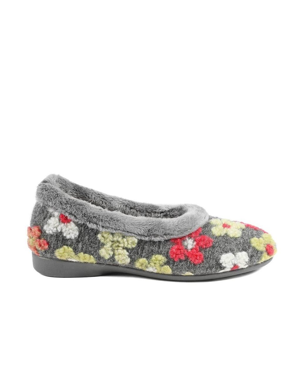 Pavers Gray Soft Floral Full Slippers
