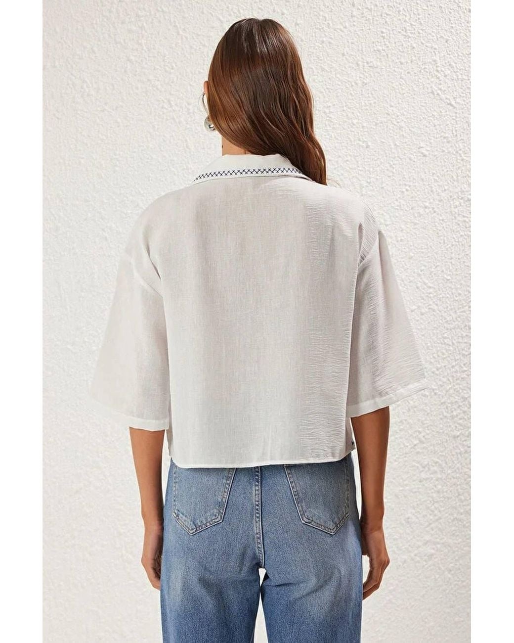 WOVCOR Blue Embroidered Relaxed Fit Short Sleeve Summer Shirt