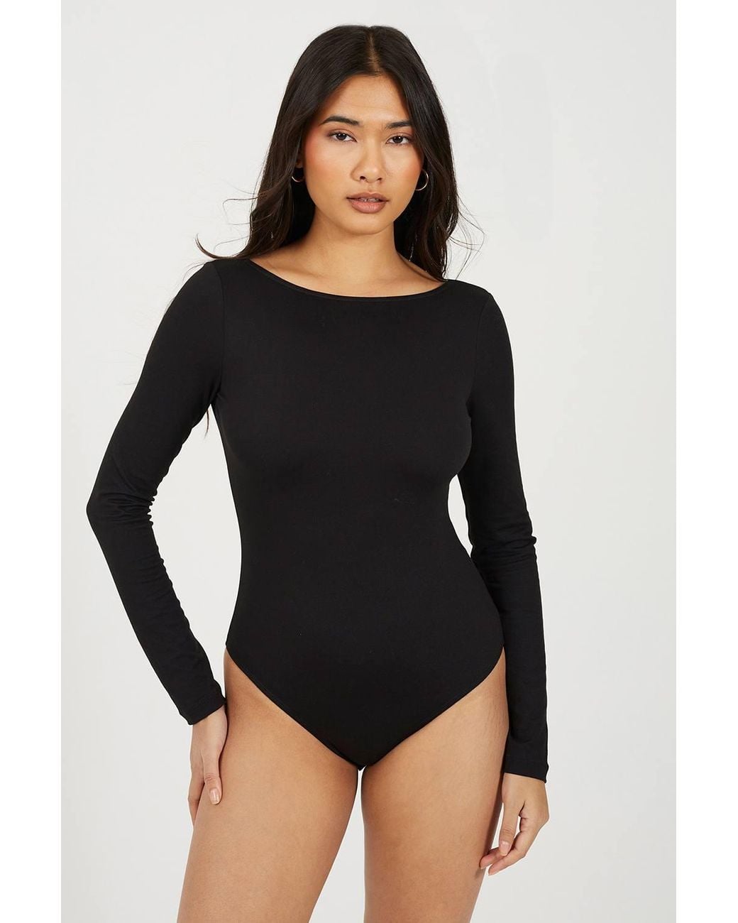 Brave Soul Black Long Sleeve Scoop Back Bodysuit