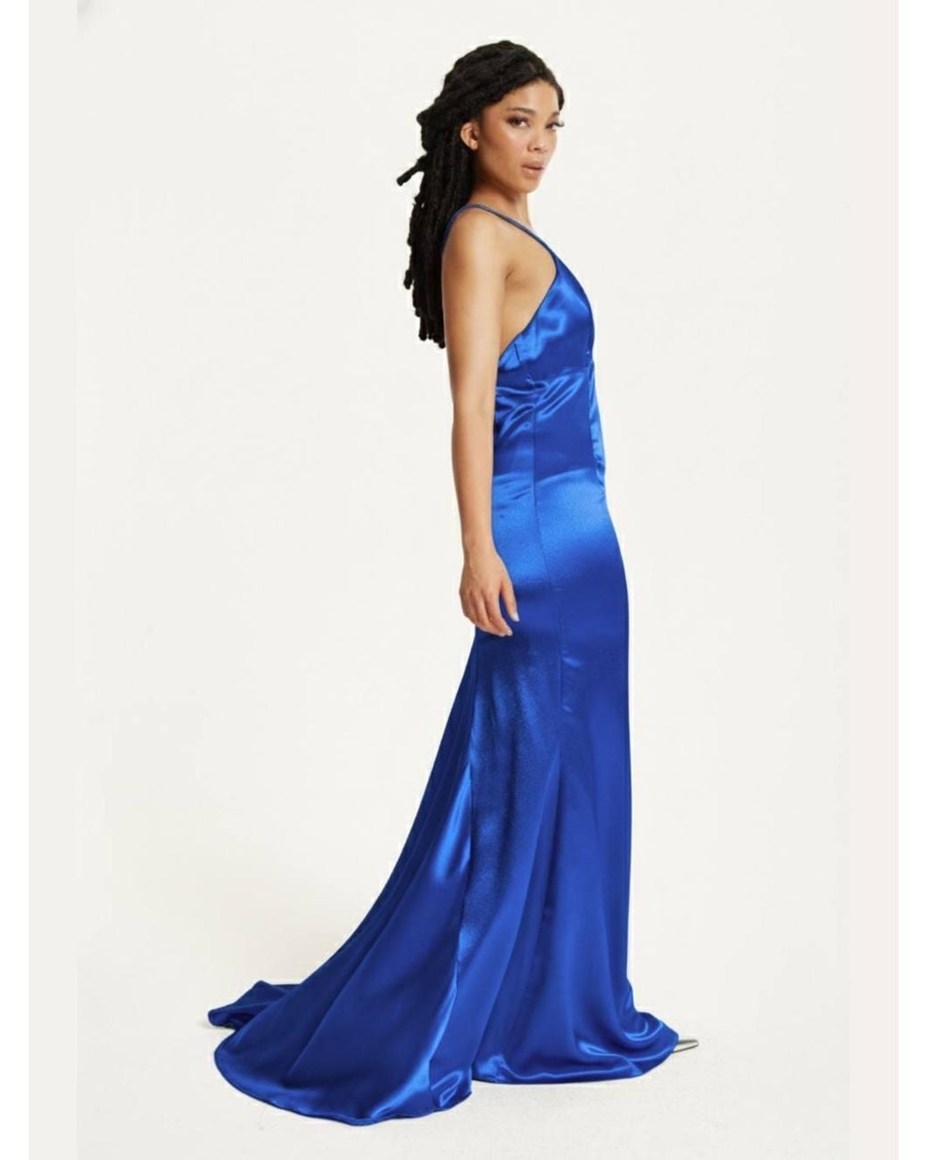 Liquorish Blue Satin Plunge Maxi Dress