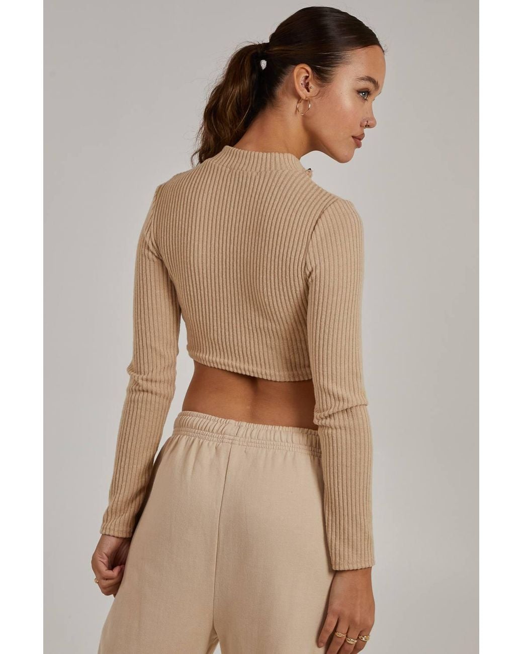 Pink Vanilla Brown Chunky Brushed Rib Zip Up Top